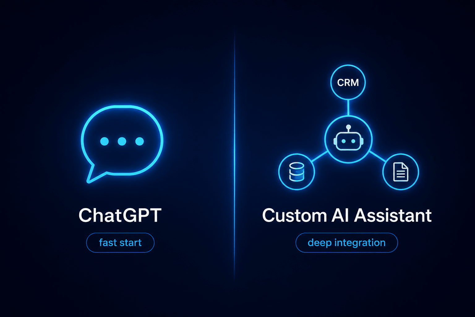 side-by-side comparison of ChatGPT and a custom AI assistant for business use