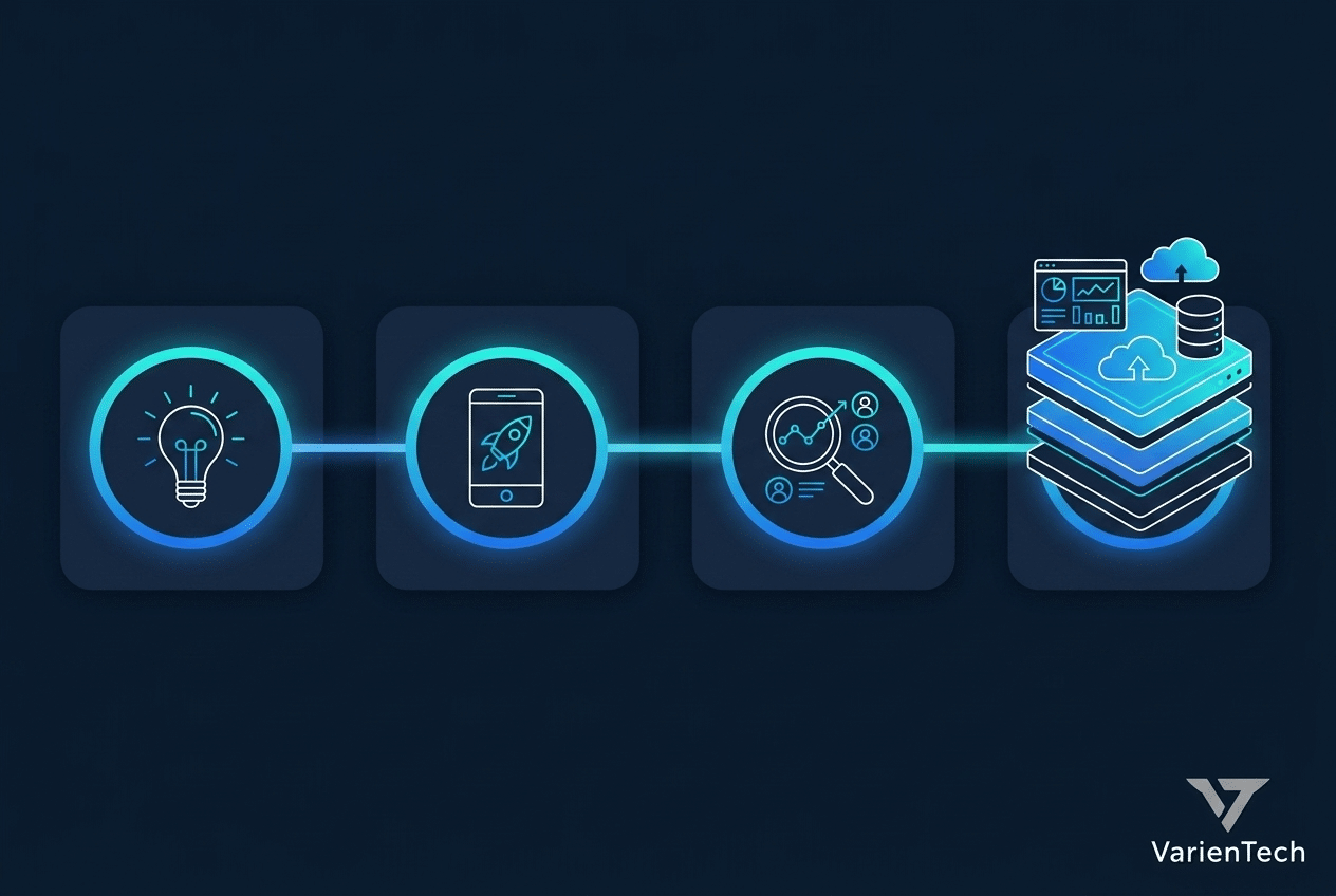Roadmap showing the four stages from idea to MVP launch to user feedback to full product platform