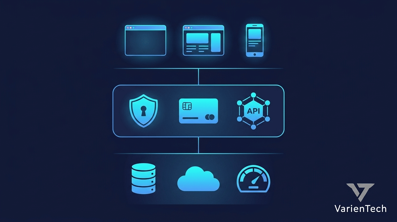 SaaS development roadmap architecture diagram showing the client, application services and data layers of a multi-tenant SaaS product