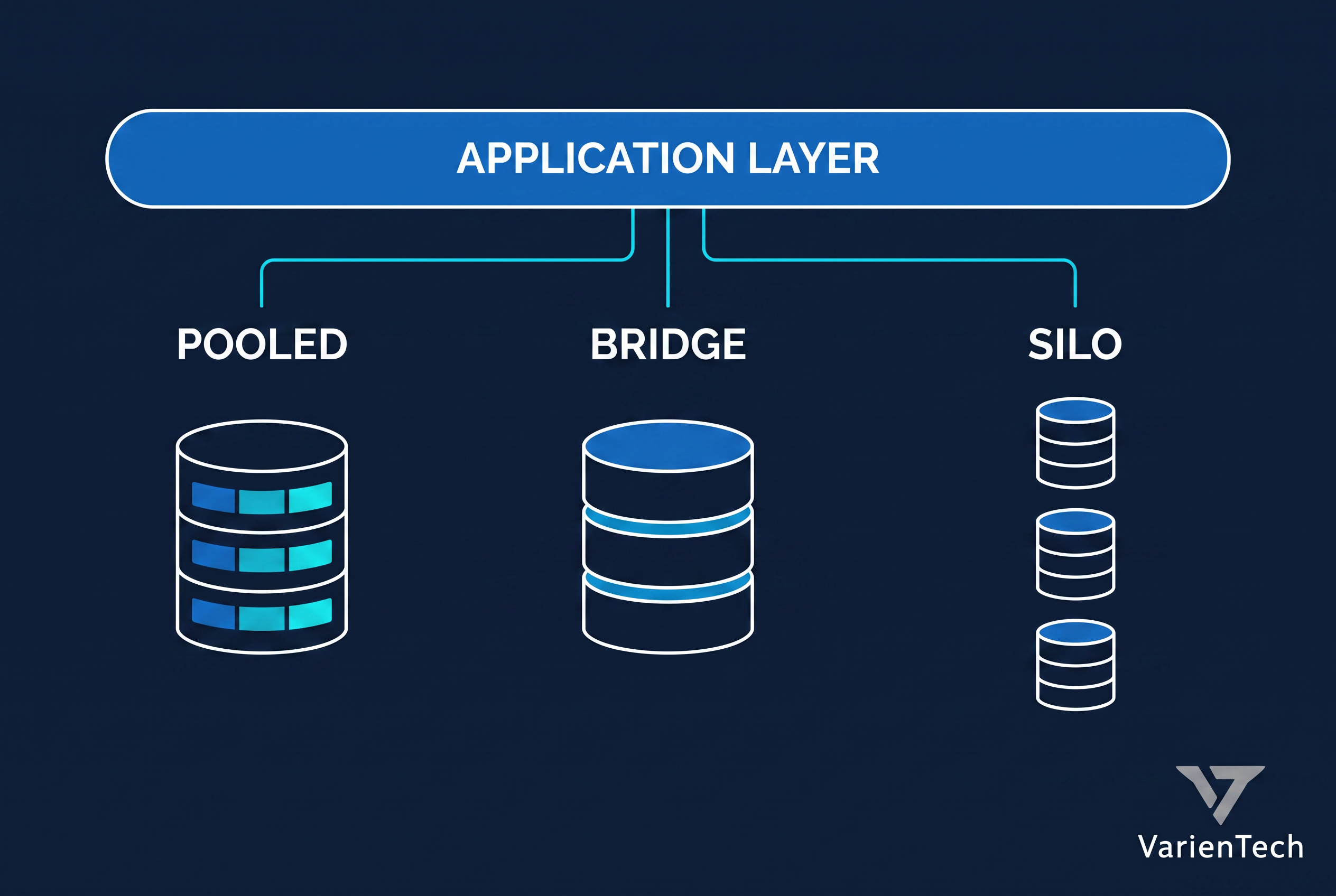 Multi-tenant SaaS architecture isolation models: pooled shared schema, bridge schema-per-tenant and silo database-per-tenant